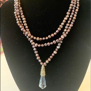 Necklace fresh water pearls with crystal pendant